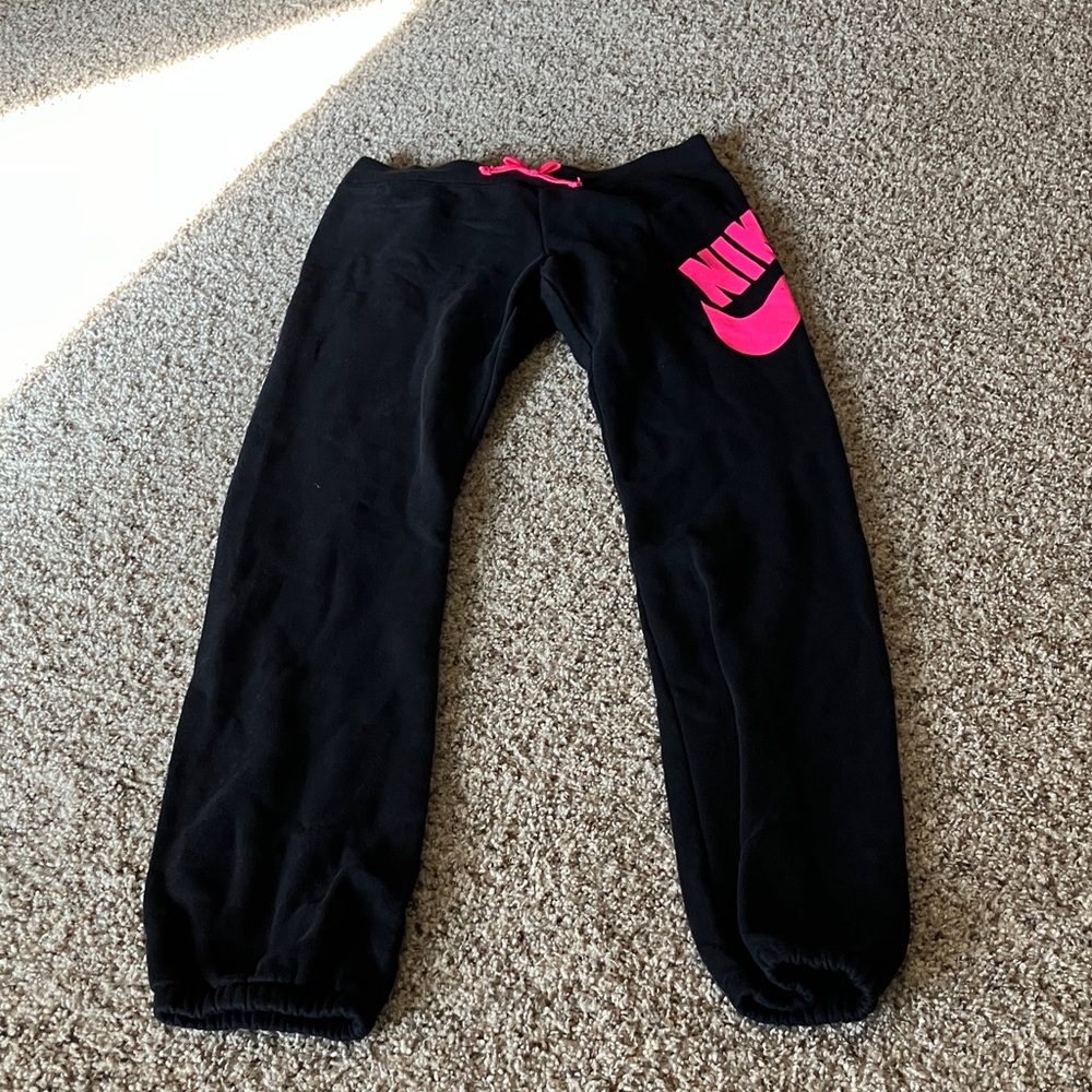 Nike Kids Black Sweatpants with Pink Accents